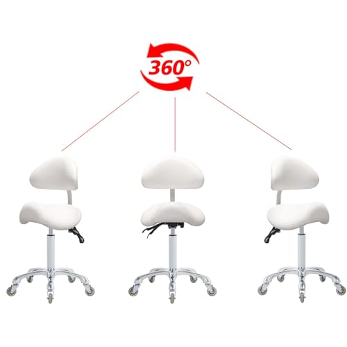 Saddle Stool Rolling Chair with Back Support