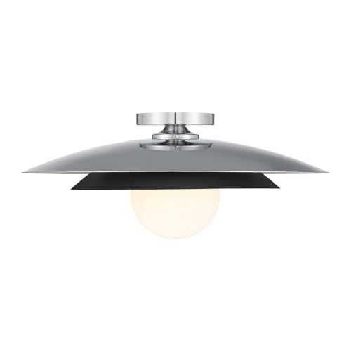 6-5564-1-11 Sherrer Mid-Century Modern White Opal Glass Semi-Flush, 1-Light 60 Watt, 9" H x 20" W, Chrome