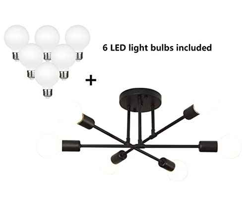 Modern Sputnik Chandelier, 6-Light Ceiling Light, 6 LED Light Bulbs Inlcuded for Bedroom,Dining Room,Kitchen,Office (Black)