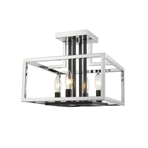 456SF-CH-BK 4 Light Semi Flush Mount, Chrome + Black
