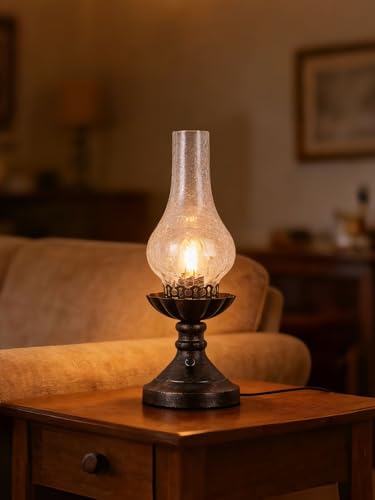 Vintage Table Lamp with Crackled Glass Shade & Rotary Knob Switch