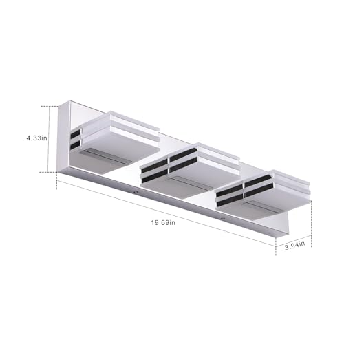 LED Vanity Lights 20in Bathroom Lights Fixtures over Mirror 3 Light LED Lighting Fixture for Bathroom 18W Mirror Lighting Fixture Modern Bath Light Bar Chrome Bath Lamps 6000K Vanity Wall Scone