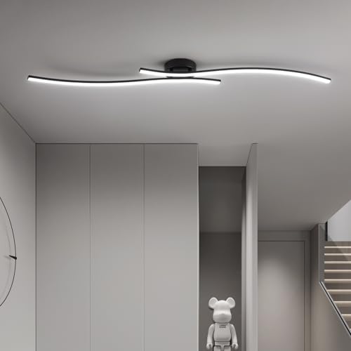 47.24inch Linear Ceiling Light Black Modern LED Ceiling Light Fixture 6000K Aluminum Long Ceiling Lamp for Hallway