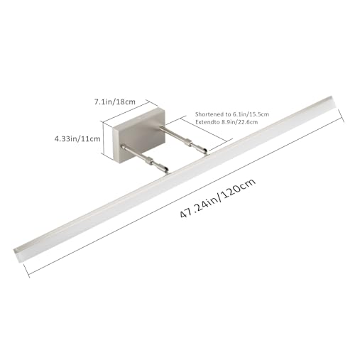48inch Brushed Nickel Bathroom Llight Fixtures LED Vanity Light Adjustable Modern Vanity Lights Over Mirror Rotatable Lighting 5500K