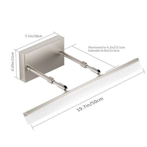 Brushed Nickel Vanity Light Adjustable 20 inch Modern LED Bathroom Light Fixtures Over Mirror Rotatable Vanity Lighting 5500K