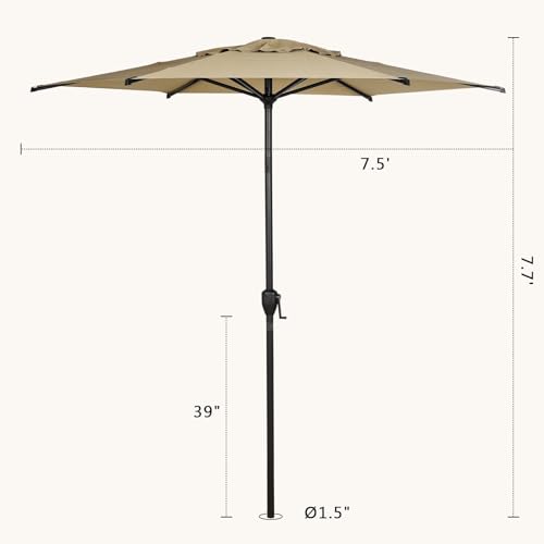 7.5FT Lyon Outdoor Patio Umbrella Outdoor Table Umbrella with Push Button Tilt and Crank Market Umbrella 6 Sturdy Ribs UV Protection Waterproof for Garden Deck Backyard Pool Tan