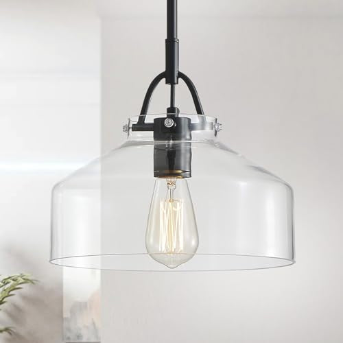 Chandelier Rustic Farmhouse Industrial Round Ceiling Pendant LED Light Fixture with Clear Glass Shades for Dining Room Kitchen Island Foyer Entryway