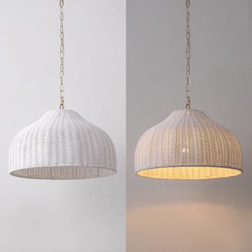 Eliza 20" Bohemian White & Brass Gold Woven Rattan Dome Pendant