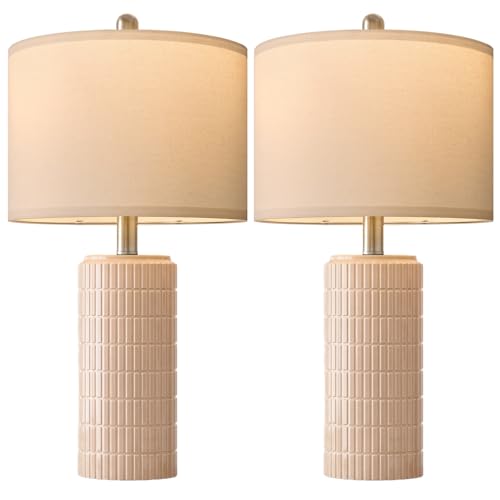 23" Pink Ceramic Table Lamps Set of 2