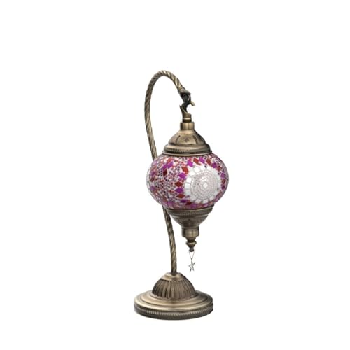 Turkish Moroccan Lamp with Bronze Base 3 Color Options Handmade Swan Neck Mosaic Glass Bedside Lamps for Bedroom