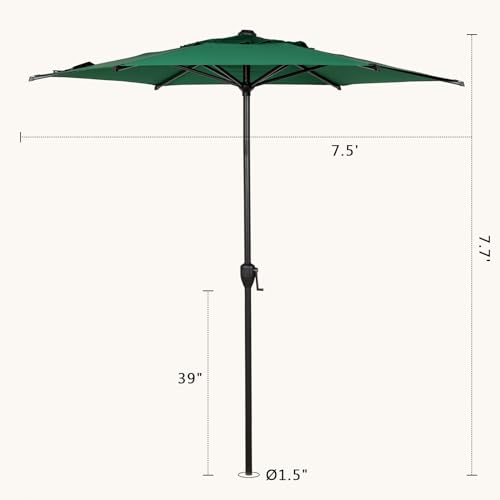 7.5FT Lyon Outdoor Patio Umbrella Outdoor Table Umbrella with Push Button Tilt and Crank Market Umbrella 6 Sturdy Ribs UV Protection Waterproof for Garden Deck Backyard Pool Dark Green