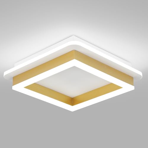 Square Flush Mount Ceiling Light 32W Modern Led Hallway Ceiling Light Fixtures Gold Close to Ceilings Lamp for Bedroom Bathroom Living Room Laundry Kitchen