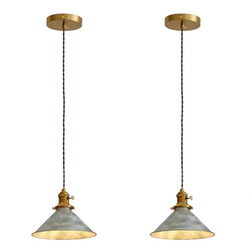 Rustic Pendant Light 2 Pack with Vintage Silver Metal Lampshade (2 Count)