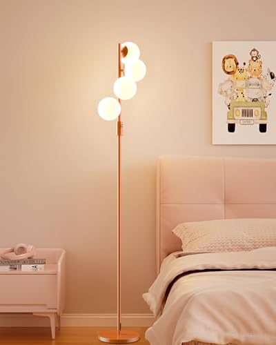 Mid Century Modern 4 Globe Orange Floor Lamp Dimmable Standing Lamp with 3000K Warm White Bulbs Included (4 Count)