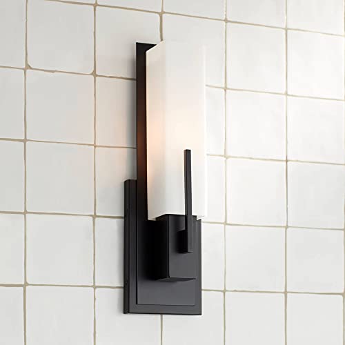 Midtown 15" High White Glass Black Wall Sconce Set of 2 Light Fixture (2 Count)