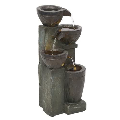14" Tall Stoned Jar Water Fountain with Cascading LED Lights
