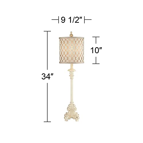 French Candlestick 34" Large Buffet Table Lamps Set of 2 Ivory White (2 Count)