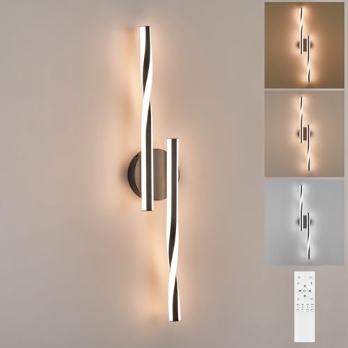 Modern LED Vanity Light Bathroom Black Wall Sconce with Remote Control Modern Bathroom Wall Lighting Fixtures Over Mirror for Bedroom Bedside