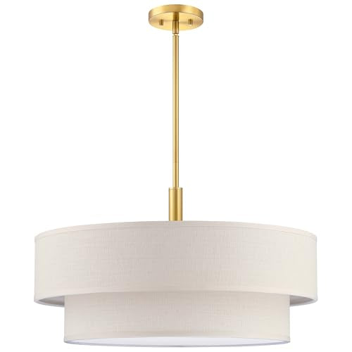 5 Light 22 Inch Cream Fabric Shade Hanging Pendant Ceiling Light Fixture