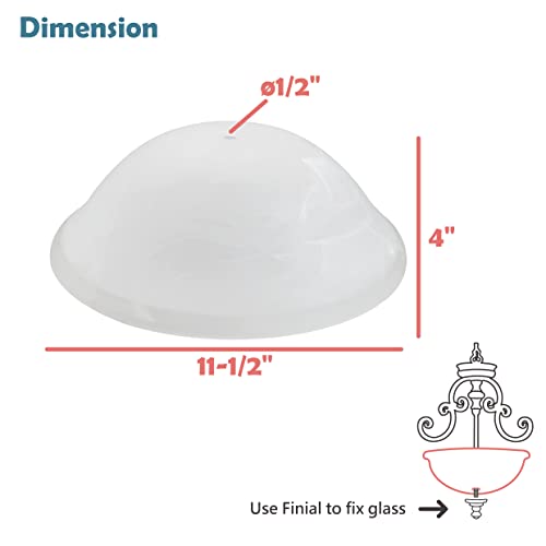 25002-65-1 Replacement Alabaster Glass shade for Flush Mount or Semi-Flush Mount, 1/2" Center Hole, 11-1/2" Diameter x 4" Height