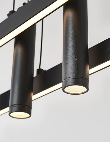 Modern Black Linear Pendant Lights Kitchen Island Lighting Minimalist Led Chandeliers Pool Table Light Dimmable Ceiling Hanging Light Fixture Dining Room with Remote Control