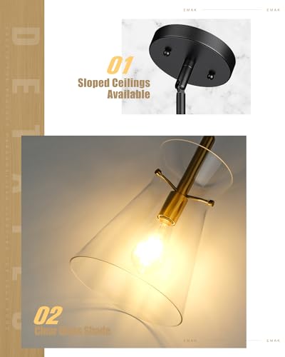 Modern 9 Inch Black and Gold Pendant Lights Kitchen Island (2 Count)