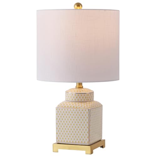 Cleo 21.5" Yellow & White Ceramic Table Lamp with Brass Base