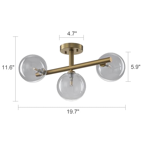 3 Light Semi Flush Mount Glass Ceiling Light Clear Globe