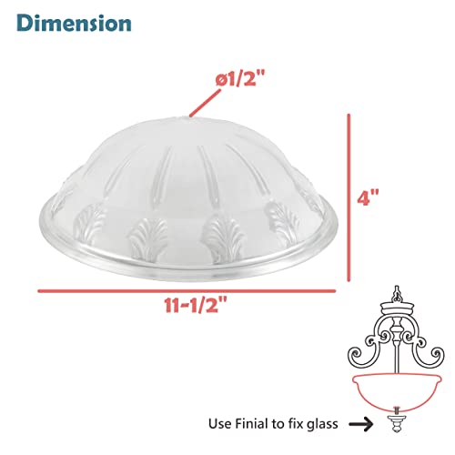 25004-68-1 Replacement 2-Tone Clear & Sandblasted Glass shade for Flush Mount or Semi-Flush Mount, 1/2" Center Hole, 11-3/4" Diameter x 3-7/8" Height