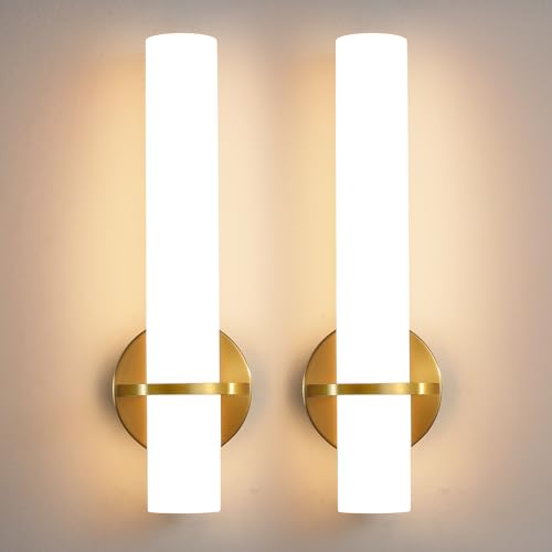 Wall Sconces 15 inch Gold Wall Sconces Set of Two Modern Bathroom Sconce 15W Dimmable LED Wall Sconce Light with Acrylic Lampshade