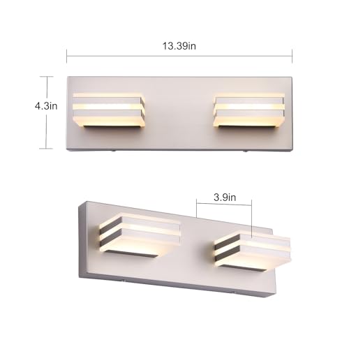 2-Light, 12.6-Inch Wall Lights Brushed Nickel Vanity Lights for Bathroom Light Fixtures Adjust 3 Colors Modern Bath Lighing Fixture Over Mirror
