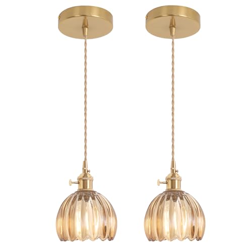 Pendant Light 2 Pack with Amber Tulip Glass Lmapshade (2 Count)
