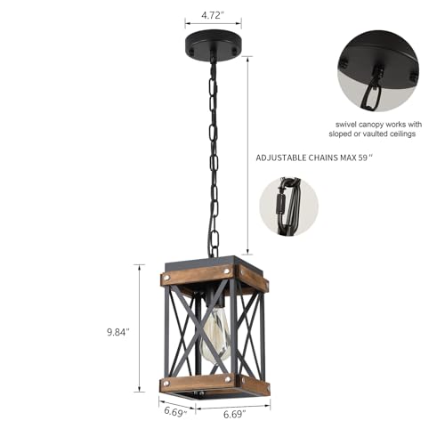 2 Pack Rustic Farmhouse Wood Pendant Light Fixture One (2 Count)