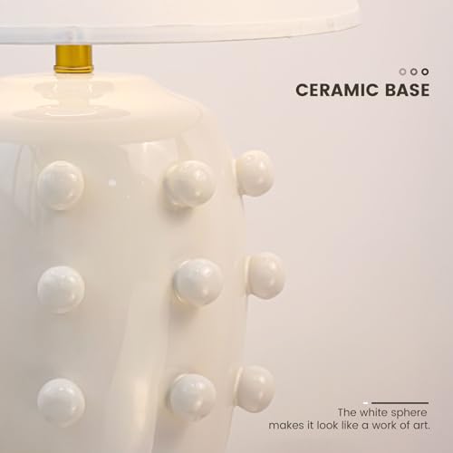 26'' Modern White Ceramic Linden Table Lamp & Fabric Tapered Drum Shade with Brass Base for Living Room