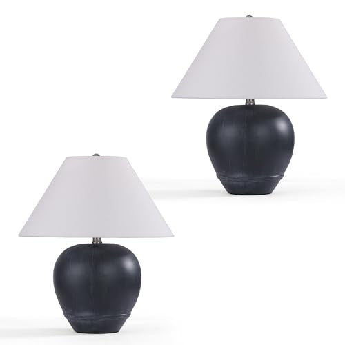 21'' Medium Size Black Glossy Ceramic Base Ceramic Basin Table Lamp Set of 2 for Bedroom (2 Count)