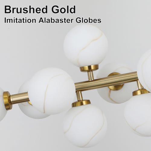 39" Mid Century Modern Chandelier Linear Alabaster Light Fixture