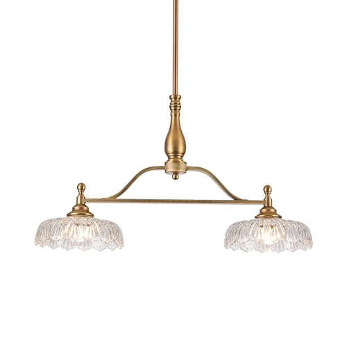 Chandeliers Pendant Light Fixture Vintage Pendant Lighting Fixtures 2 Lights Chandelier Matte Brass Kitchen Glass Hanging Lamp for Island Dining Room Living Room