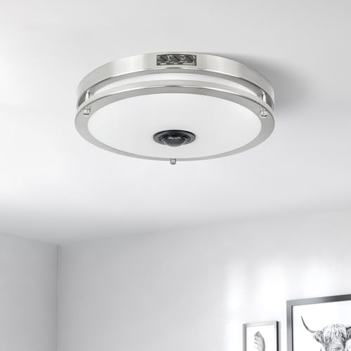 12" Nickle LED Motion Sensor Outdoor Ceiling Light
