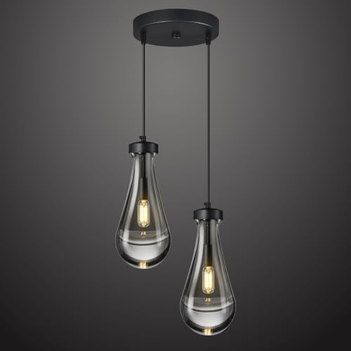 Raindrop Pendant Lights Kitchen Island Teardrop Black Hanging Light Fixtures Clear Solid Glass Pendant Light Modern Chandeliers for Dining Room Porch Corridor Living Room