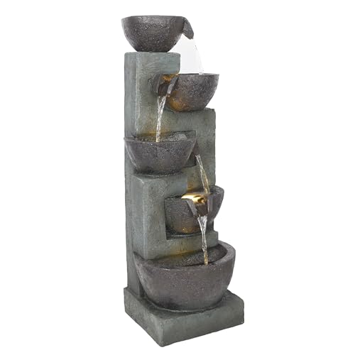 39" Tall 5 Tier Bowls Waterfall Fountain with LED Lights
