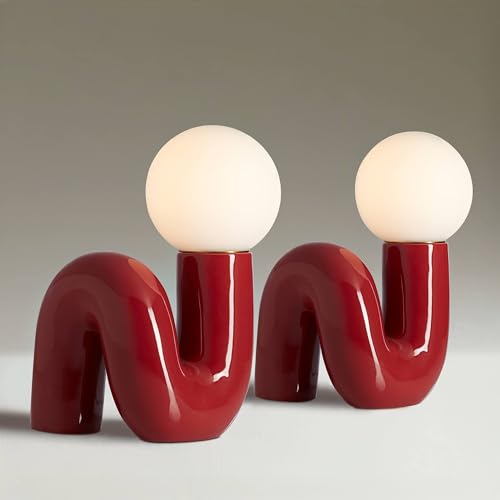 Fondant 11 1 2" Small Accent Lamp Set of 2 Velvet Red Mid Century Modern (2 Count)