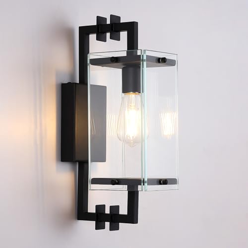 Modern Black Glass Wall Sconce with Super Clear Tempered Glass