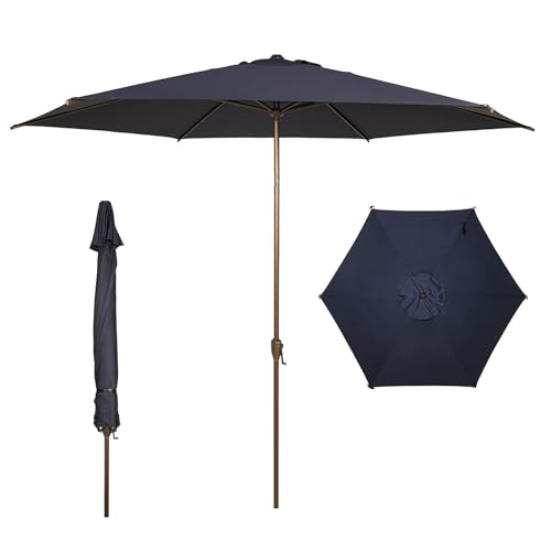 11FT Outdoor Patio Umbrella Outdoor Table Umbrella with Crank Market Umbrella 6 Sturdy Ribs UV Protection Waterproof and Push Button Tilt for Garden Deck Backyard Pool