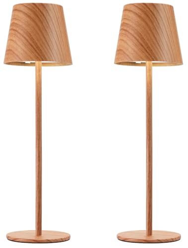 Wood Grain Cordless Table Lamp Rechargeable