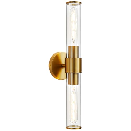 Hardwired Gold Bathroom Vanity Light Clear Glass Wall Sconce