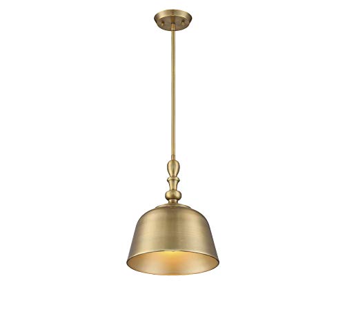 7-3751-1-322 Berg Farmhouse Contemporary Metal Pendant Ceiling Light, 1-Light 60 Watt, 14" H x 12" W, Warm Brass