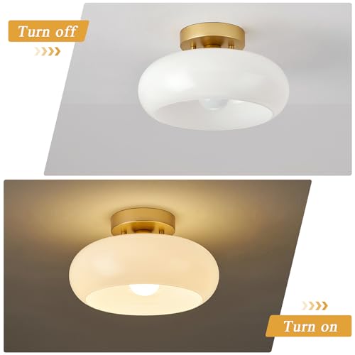 Mid Century Modern Gold Semi Flush Mount Ceiling Light 11 Inch