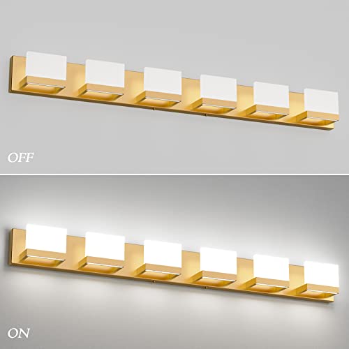 Gold Vanity Lights for Bathroom Modern LED 6 Lights Bathroom Vanity Lights Up and Down Wall Light Fixtures 6000K