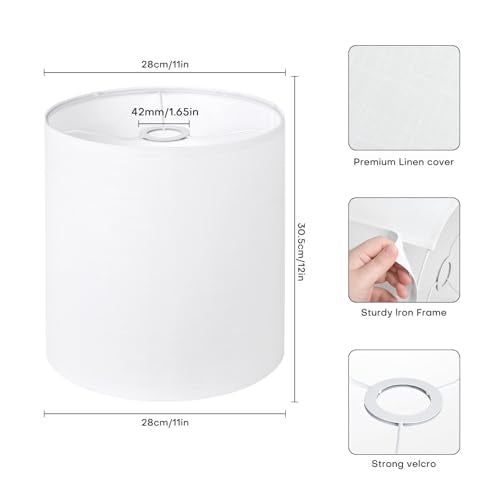 White Linen Tall Drum Lampshade
