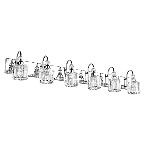 6 Lights Stainless Steel Crystal Bathroom Vanity Lights Over Long Mirror Modern Crystal Vanity Lighting Fixtures for Bathroom